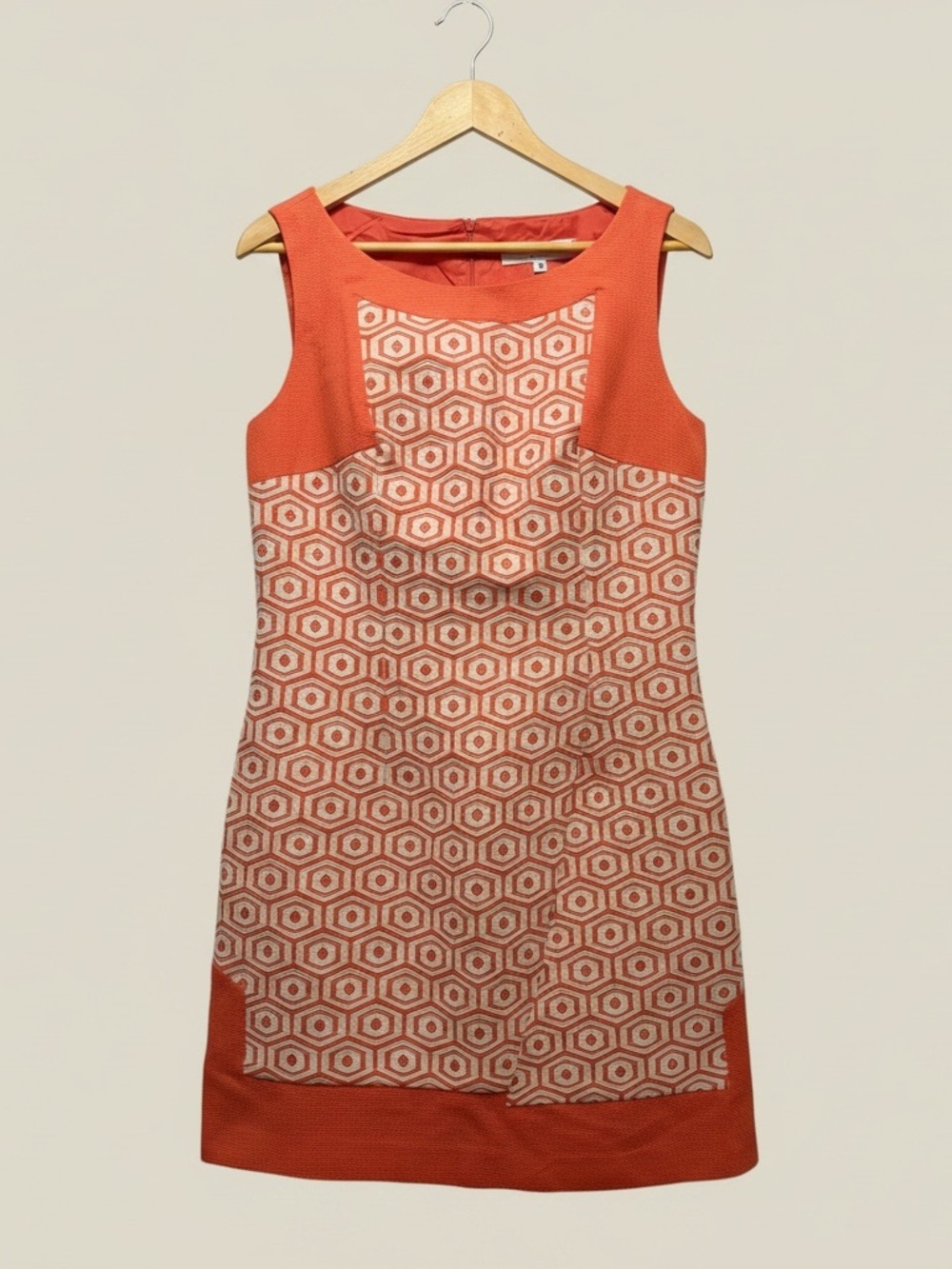 Coral Geometric Sleeveless Shift Dress
